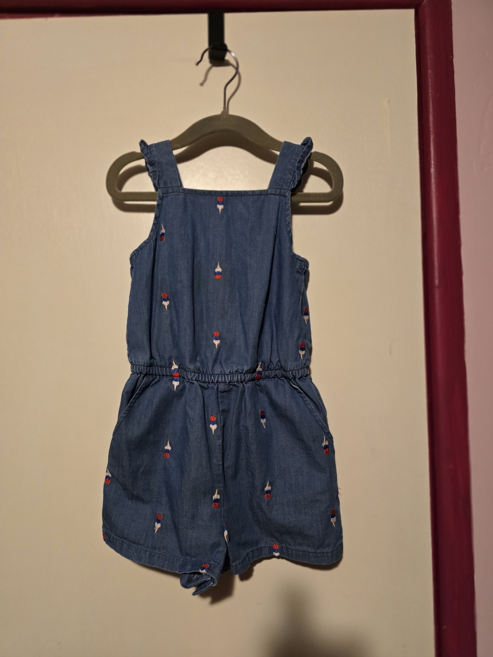 Cat & Jack Blue Denim Ice Cream Embroidered Romper